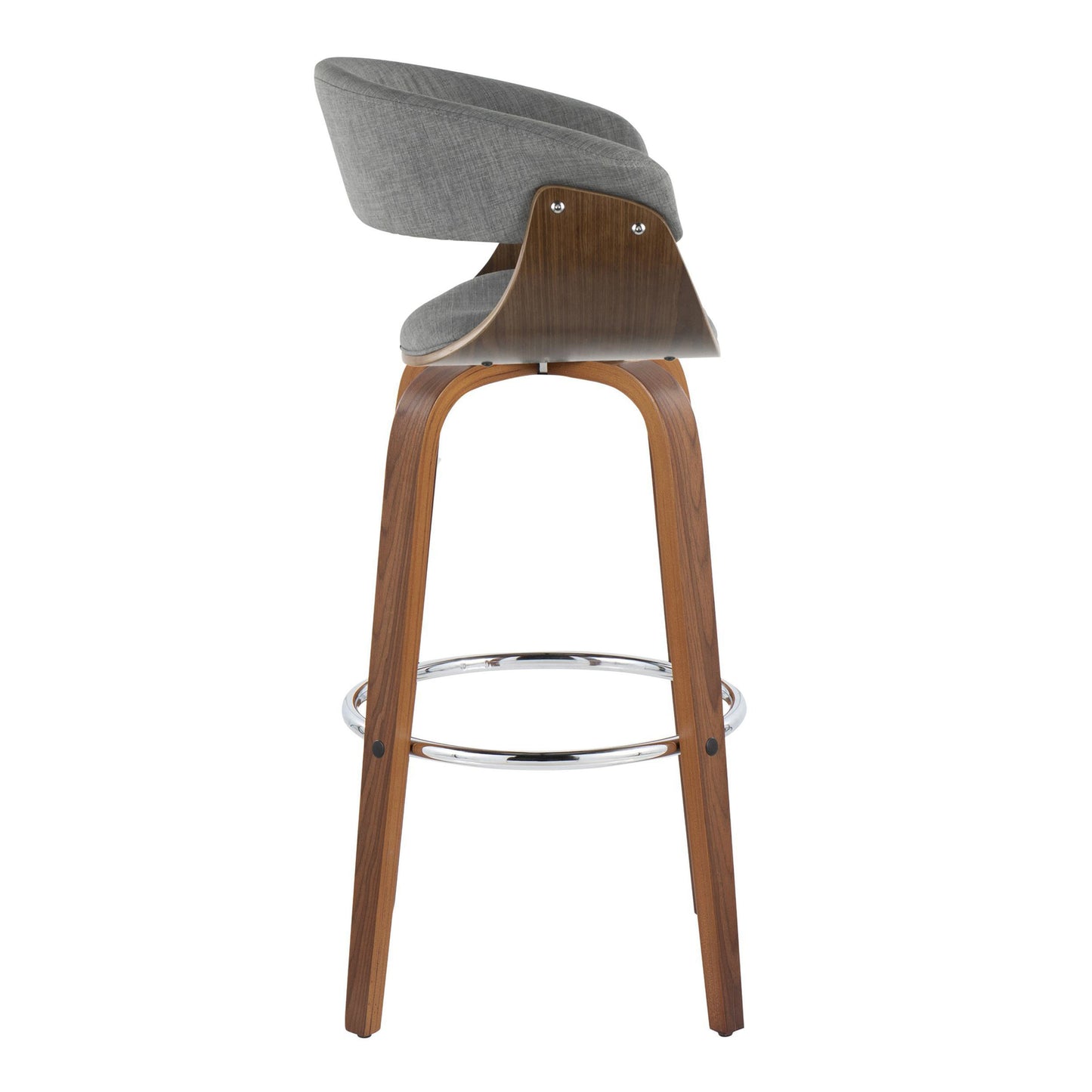 Mid-Century Modern Barstool Set with Grey Fabric Seats for Kitchen Dining