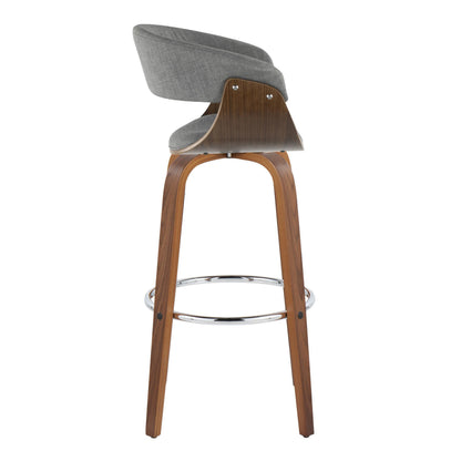Mid-Century Modern Barstool Set with Grey Fabric Seats for Kitchen Dining