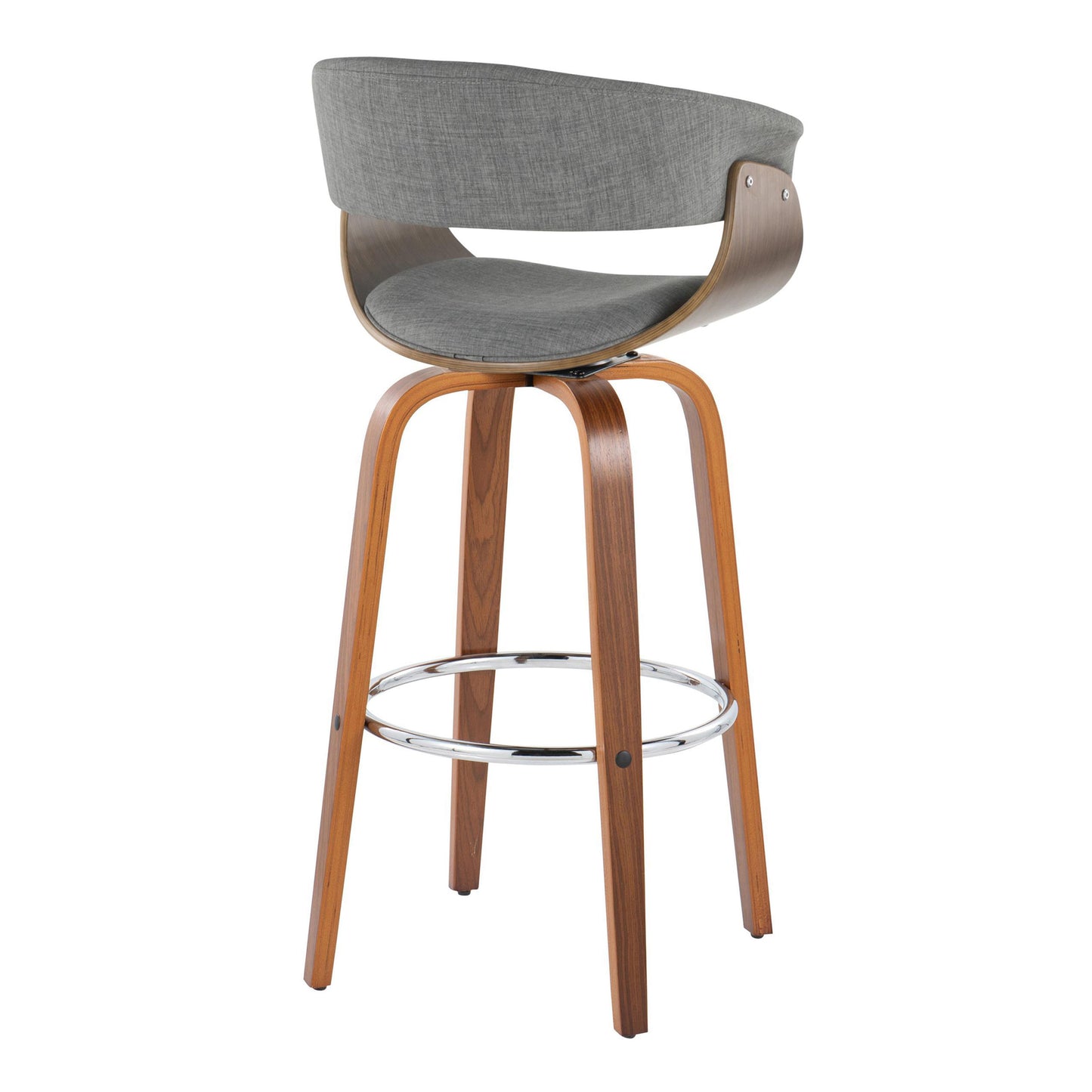 Mid-Century Modern Barstool Set with Grey Fabric Seats for Kitchen Dining