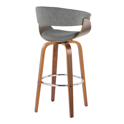 Mid-Century Modern Barstool Set with Grey Fabric Seats for Kitchen Dining