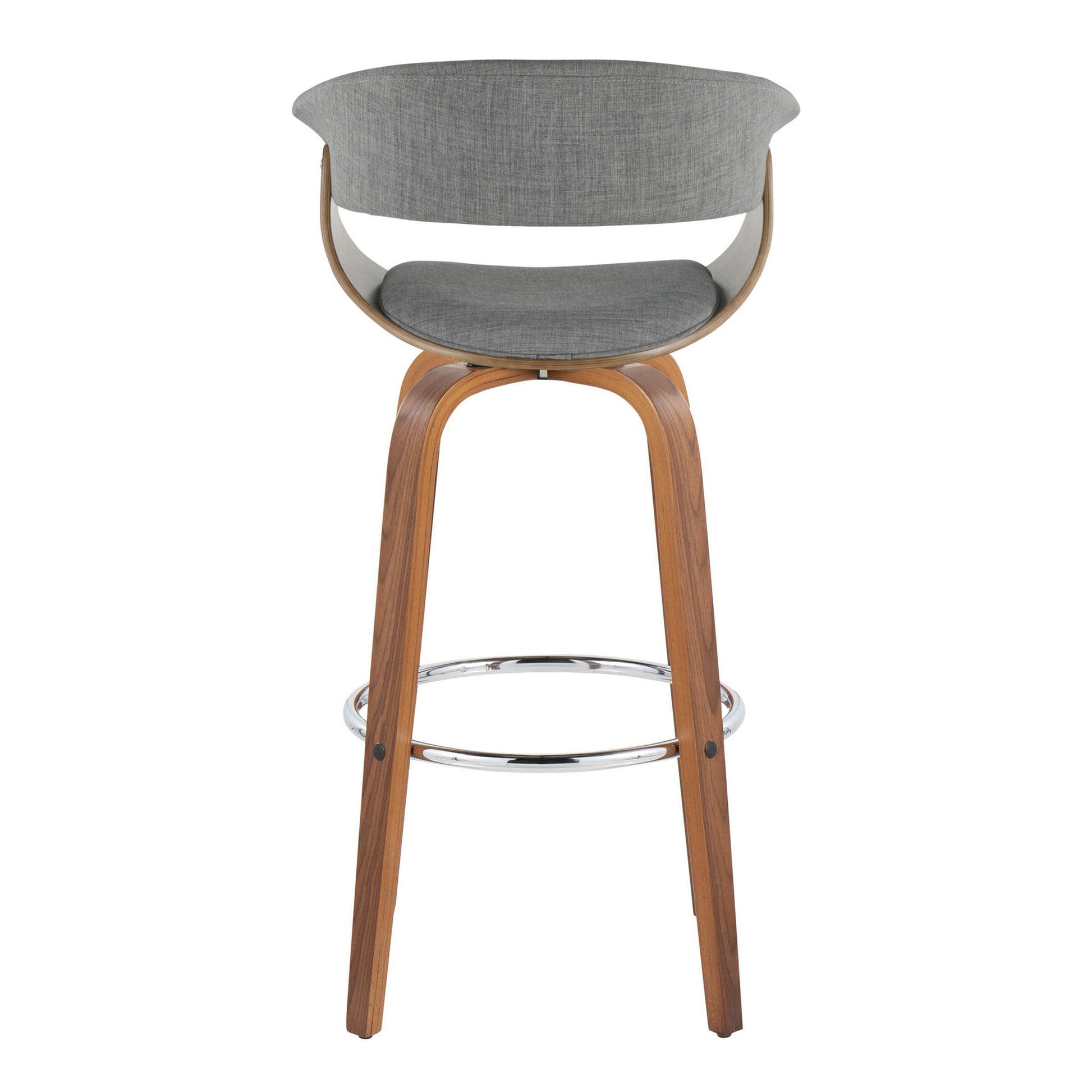 Mid-Century Modern Barstool Set with Grey Fabric Seats for Kitchen Dining