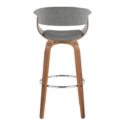 Mid-Century Modern Barstool Set with Grey Fabric Seats for Kitchen Dining