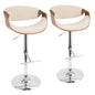 Mid-Century Modern Adjustable Barstool with Swivel in Chrome, Walnut and Cream Fabric  - Set of 2