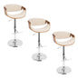 Mid-Century Modern Adjustable Barstool with Swivel in Chrome Metal, Walnut Wood and Cream Fabric with Straight T Footrest  - Set of 3
