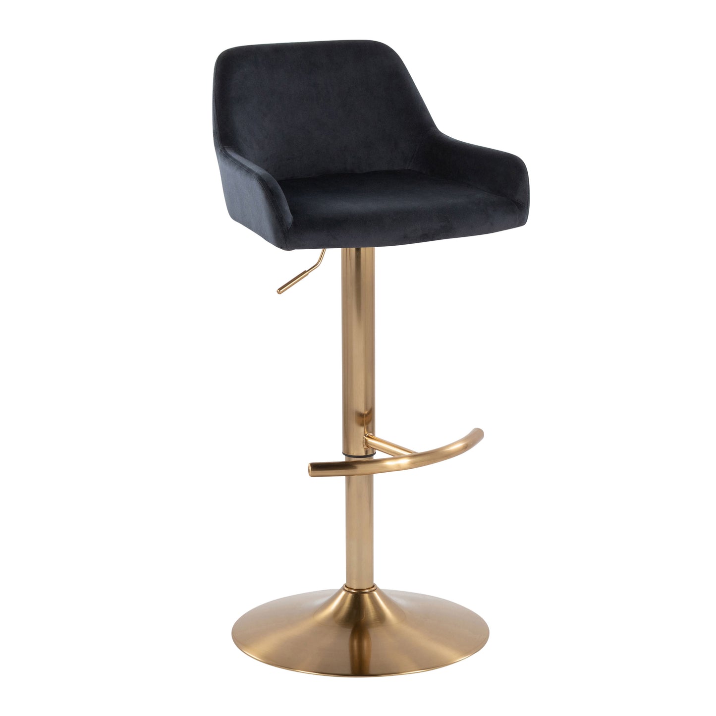 Contemporary Adjustable Barstool - Black Velvet & Gold Metal Set of 2