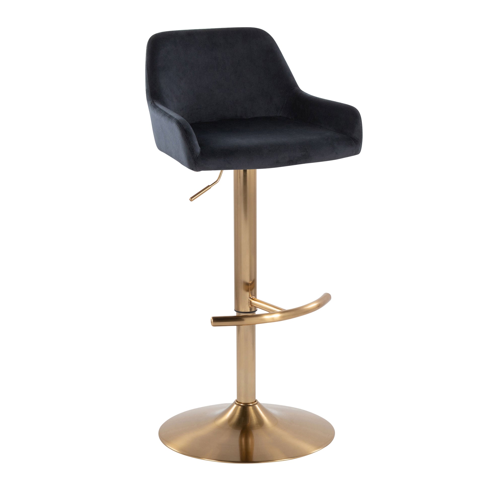 Contemporary Adjustable Barstool - Black Velvet & Gold Metal Set of 2