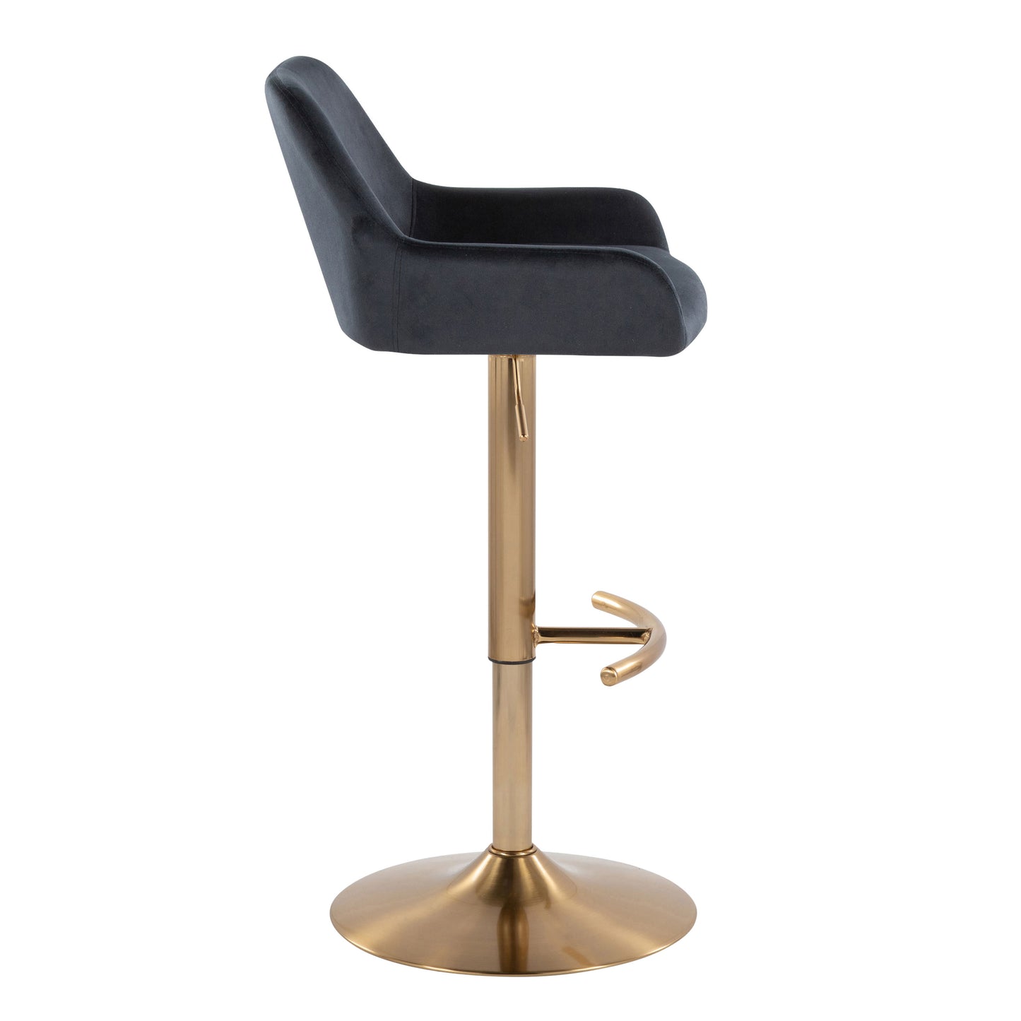 Contemporary Adjustable Barstool - Black Velvet & Gold Metal Set of 2