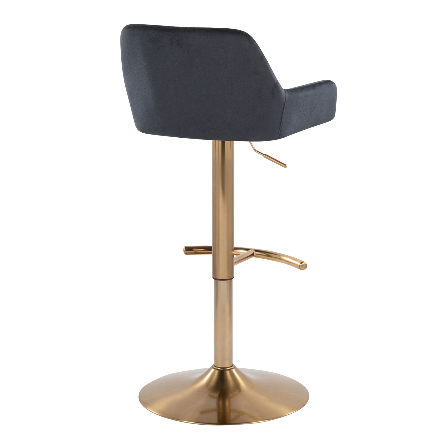 Contemporary Adjustable Barstool - Black Velvet & Gold Metal Set of 2