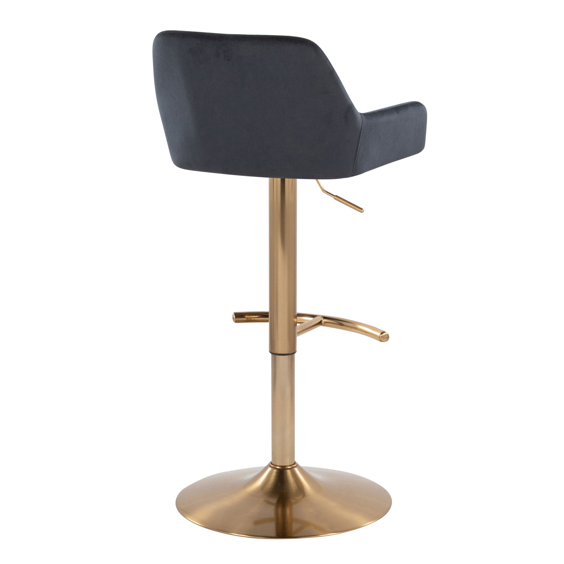 Contemporary Adjustable Barstool - Black Velvet & Gold Metal Set of 2