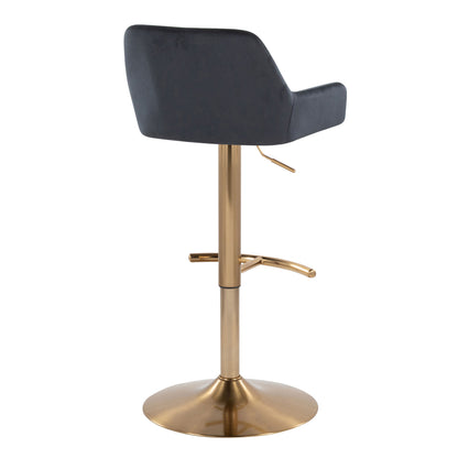 Contemporary Adjustable Barstool - Black Velvet & Gold Metal Set of 2