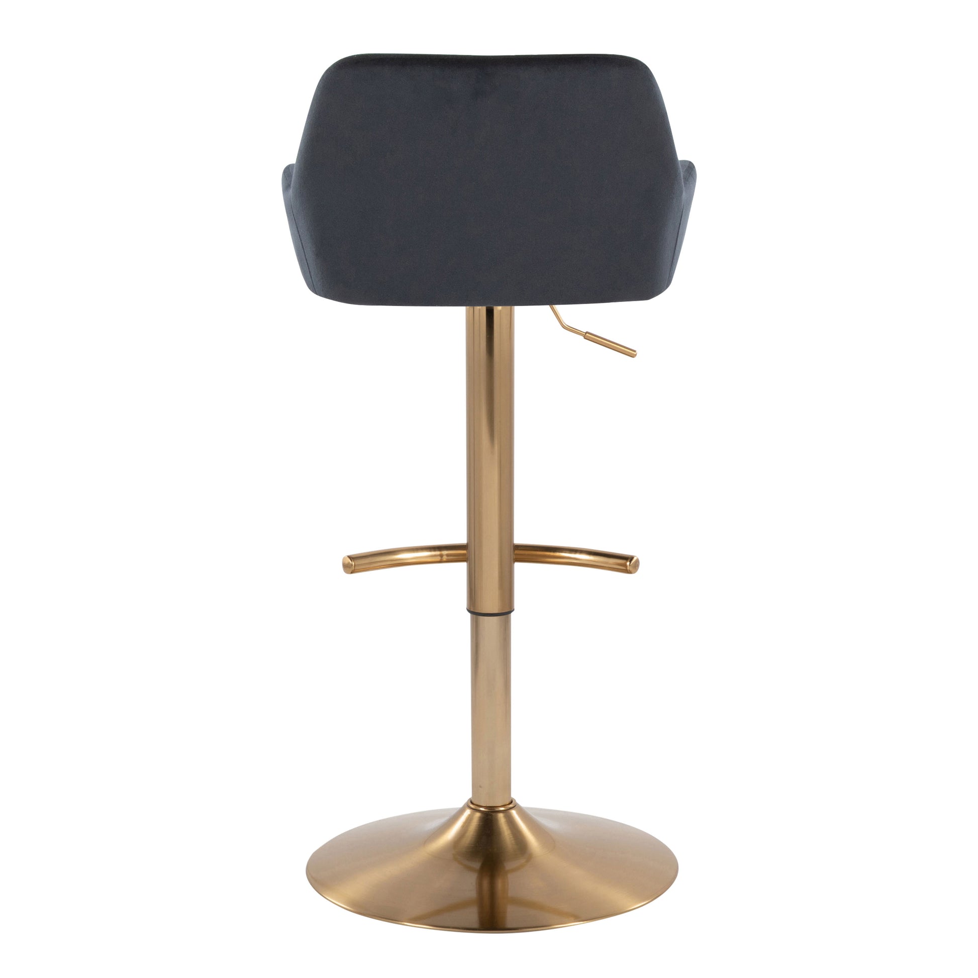 Contemporary Adjustable Barstool - Black Velvet & Gold Metal Set of 2