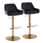 Contemporary Adjustable Barstool with Swivel in Gold Metal and Black Velvet with Rounded T Footrest  - Set of 2