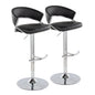 Jie Contemporary Adjustable Barstool with Swivel in Chrome Metal and Black Faux Leather with Rounded T Footrest by  - Set of 2