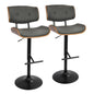 Mid-Century Modern Adjustable Barstool with Swivel in Walnut with Grey Faux Leather  - Set of 2