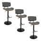 Mid-Century Modern Adjustable Barstool with Swivel in Black Metal, Walnut Wood and Grey Faux Leather with Straight T Footrest  - Set of 3