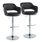 Contemporary Ajustable Barstool with Swivel in Chrome Metal and Black Faux Leather with Rounded T Footrest  - Set of 2