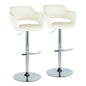 Contemporary Ajustable Barstool with Swivel in Chrome Metal and Cream Faux Leather with Rounded T Footrest  - Set of 2