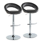 Contemporary Adjustable Barstool with Swivel in Chrome Metal and Black Faux Leather with Rounded T Footrest  - Set of 2