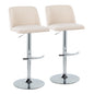 Contemporary Adjustable Barstool with Swivel in Cream Noise Fabric and Chrome Metal with Rounded T Footrest  - Set of 2