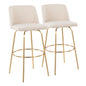 30" Contemporary Fixed Height Barstool with Swivel in Cream Noise Fabric and Gold Metal with Round Footrest  - Set of 2