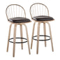 30"/Urban Fixed-Height Barstool with Swivel in White Washed Wood, Antique Copper Metal and Removable Brown Faux Leather Cushion  - Set of 2