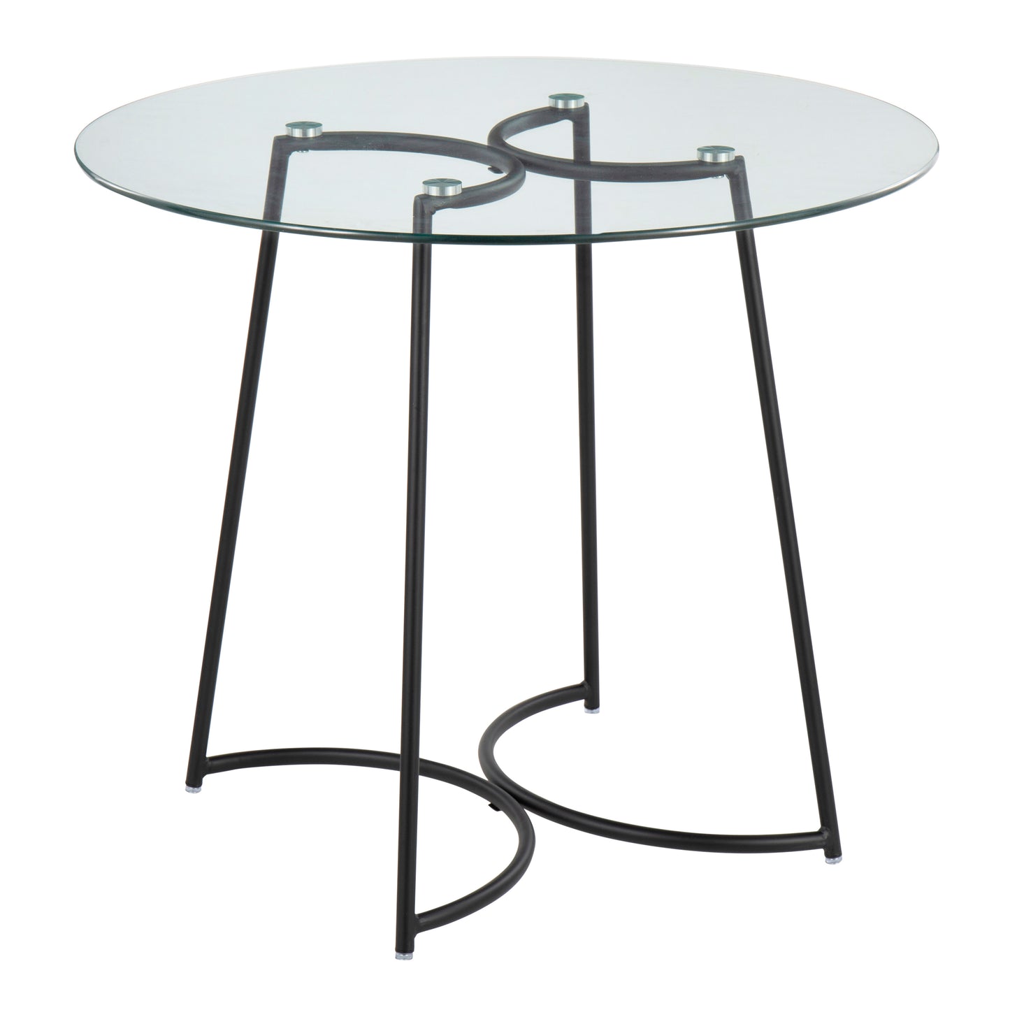 Contemporary Dinette Table in Black Steel with Clear Glass Top