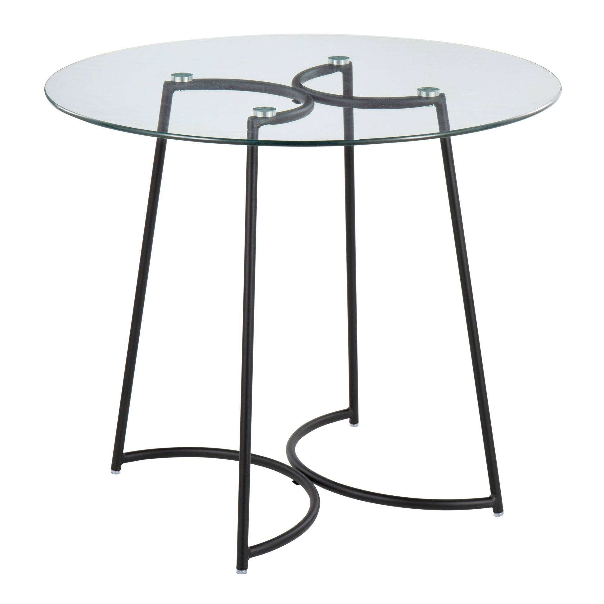 Contemporary Dinette Table in Black Steel with Clear Glass Top