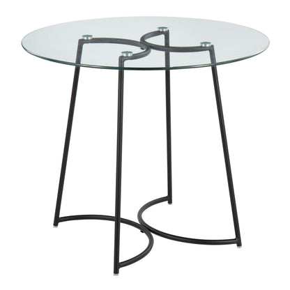 Contemporary Dinette Table in Black Steel with Clear Glass Top