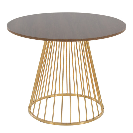 Contemporary Dining Table in Gold Metal and Walnut Wood