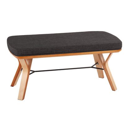 Folia Mid-Century Modern Bench in Natural Wood and Charcoal Fabric by