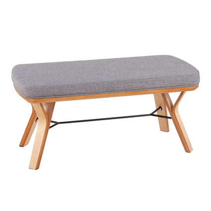 Folia Mid-Century Modern Bench in Natural Wood and Light Grey Fabric by