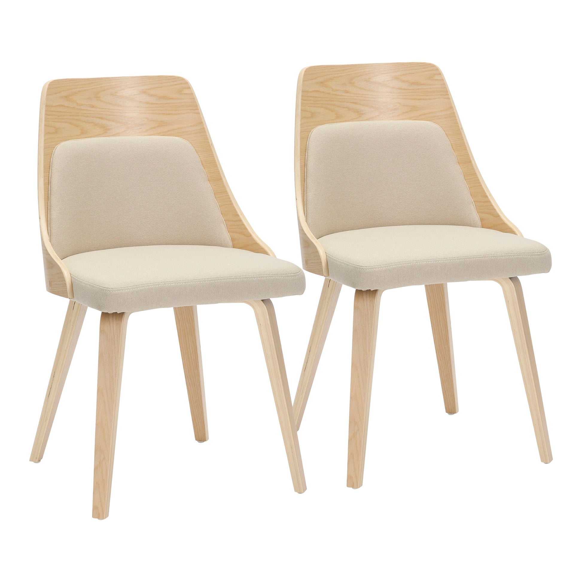 Mid-Century Modern Dining/Accent Chair in Natural Wood and Cream Fabric  - Set of 2