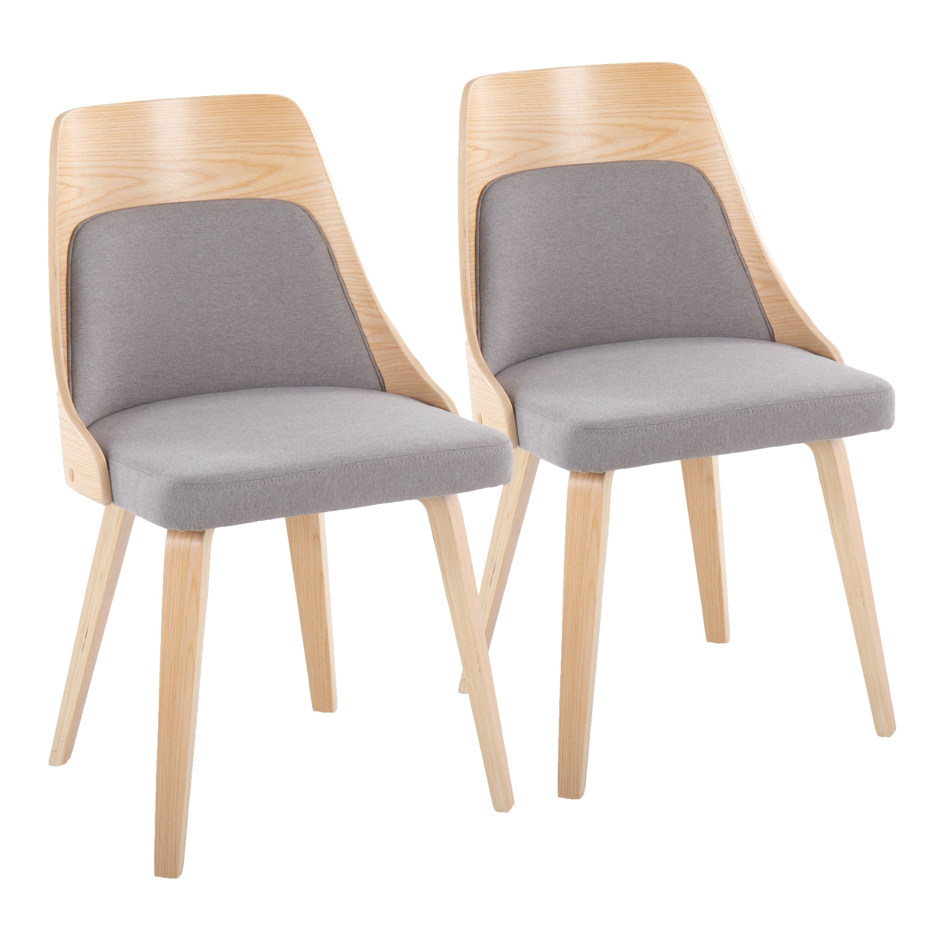 Mid-Century Modern Dining/Accent Chair in Natural Wood and Grey Fabric  - Set of 2