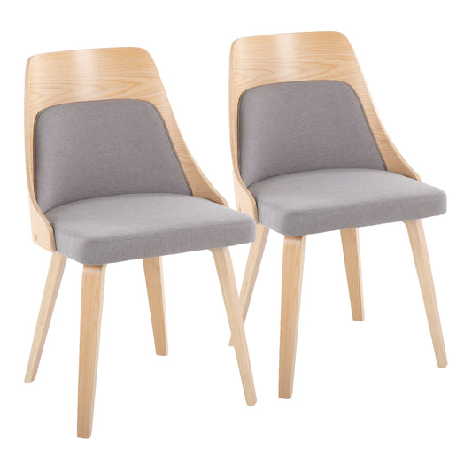 Mid-Century Modern Dining/Accent Chair in Natural Wood and Grey Fabric  - Set of 2