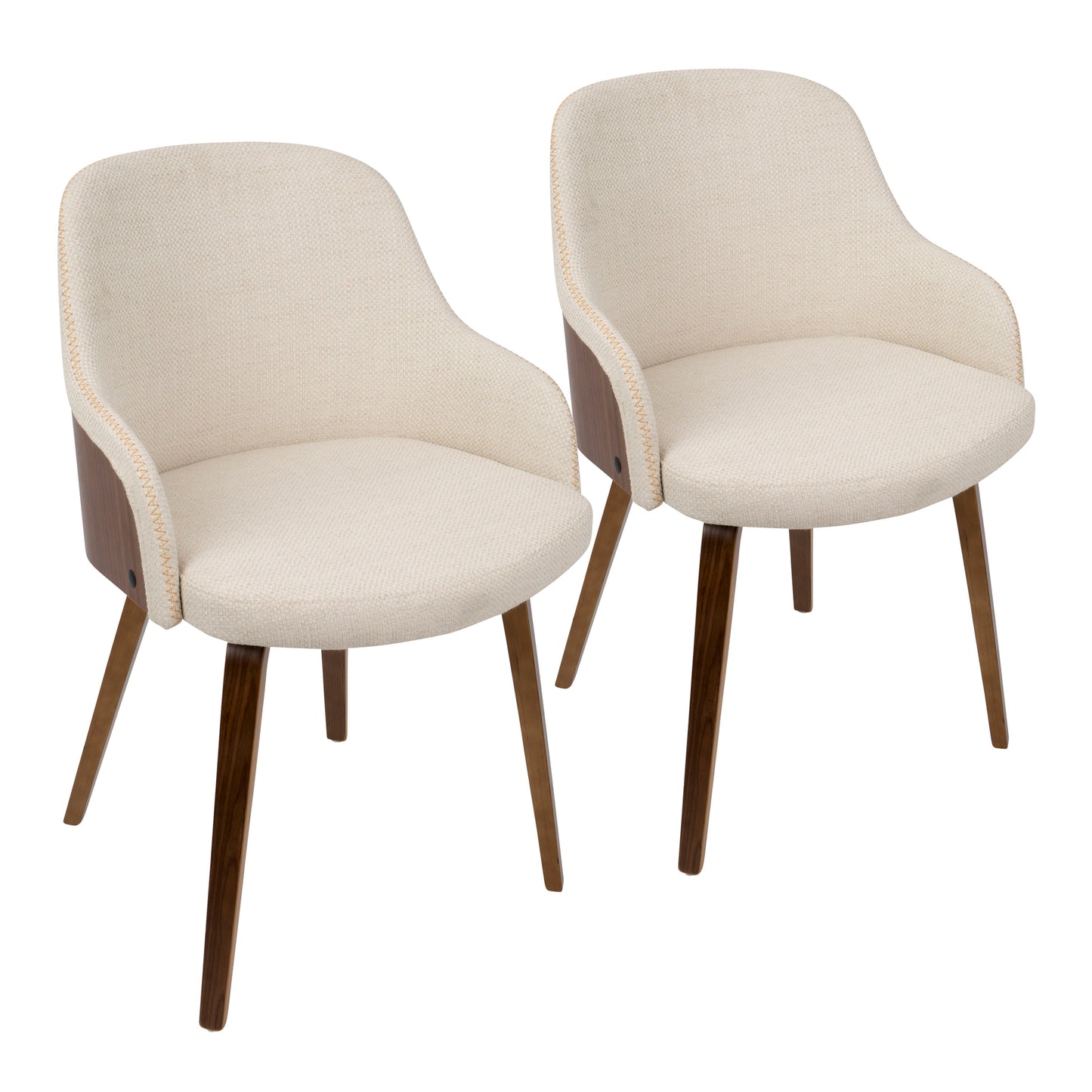 Mid-Century Modern Dining/Accent Chair in Walnut Wood and Cream Fabric  - Set of 2
