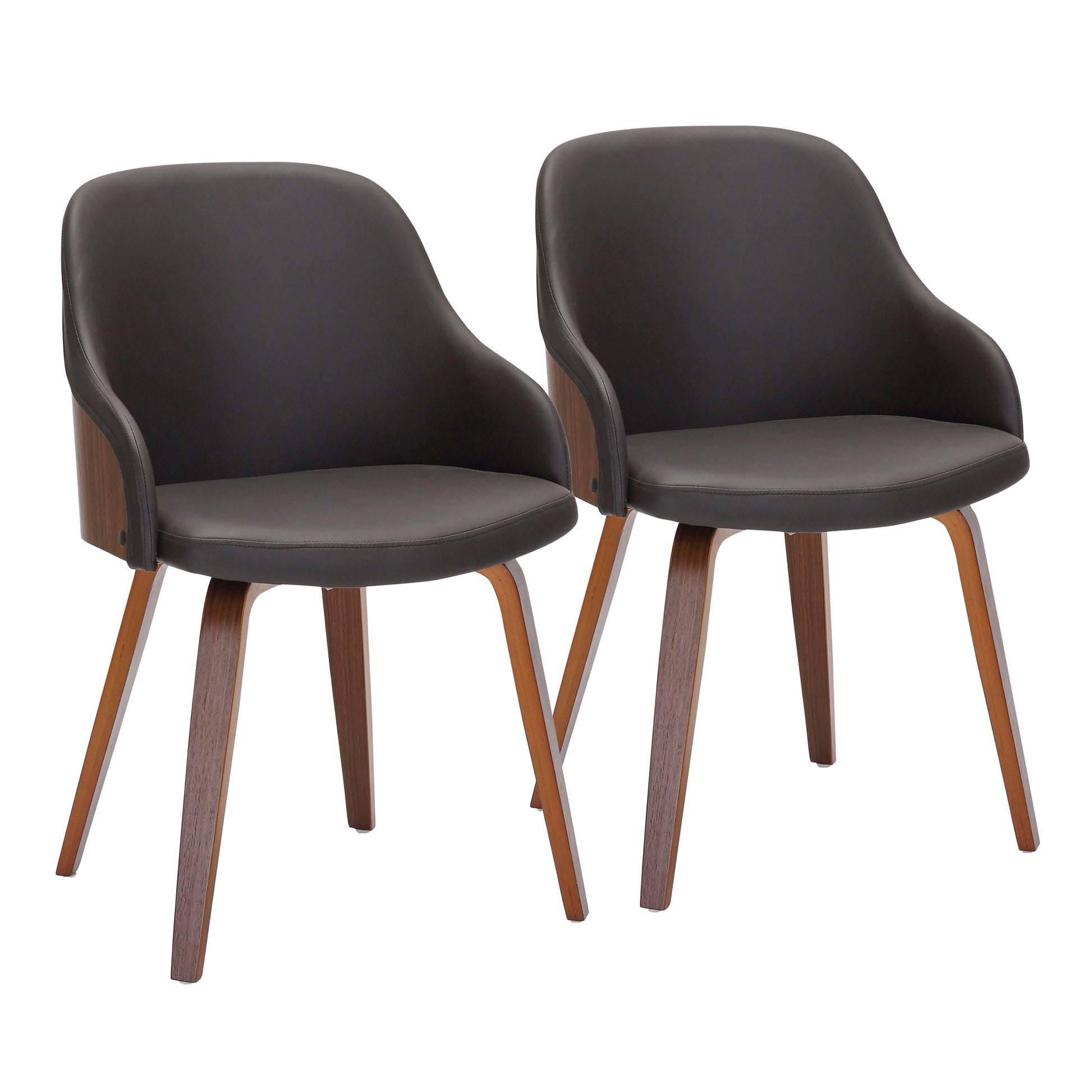 Mid-Century Modern Dining/Accent Chair in Walnut Wood and Brown Faux Leather  - Set of 2