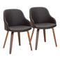 Mid-Century Modern Dining/Accent Chair in Walnut Wood and Brown Faux Leather  - Set of 2