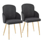Contemporary Dining Chair in Gold Metal and Grey Fabric with Chrome Accent  - Set of 2