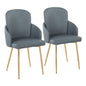 Contemporary Dining Chair in Gold Metal and Grey Faux Leather with Chrome Accent  - Set of 2