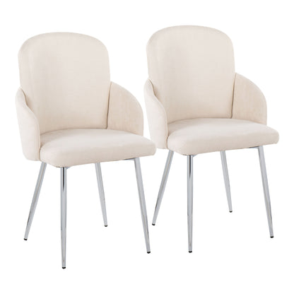Contemporary Dining Chair in Chrome Metal and Cream Fabric with Chrome Accent  - Set of 2