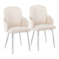 Contemporary Dining Chair in Chrome Metal and Cream Fabric with Chrome Accent  - Set of 2
