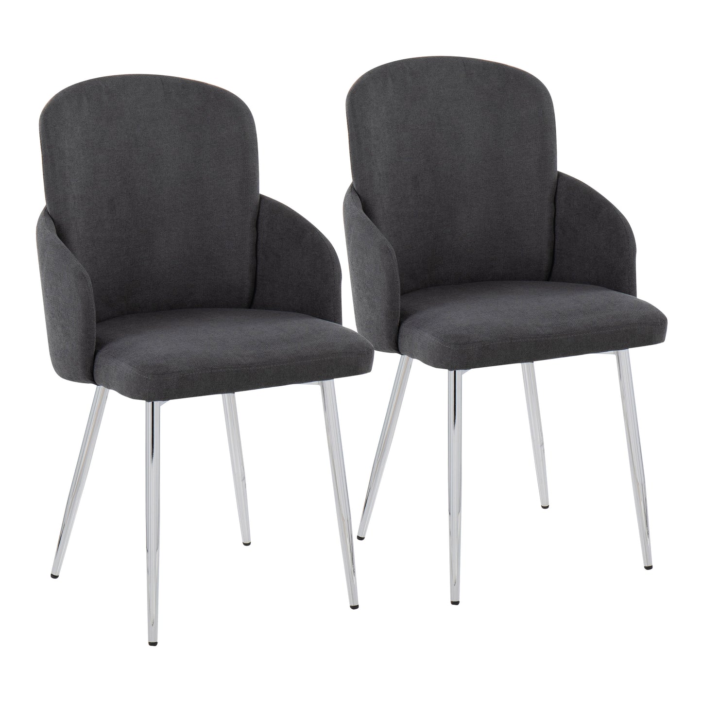 Contemporary Dining Chair in Chrome Metal and Grey Fabric with Chrome Accent  - Set of 2
