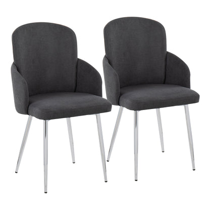 Contemporary Dining Chair in Chrome Metal and Grey Fabric with Chrome Accent  - Set of 2