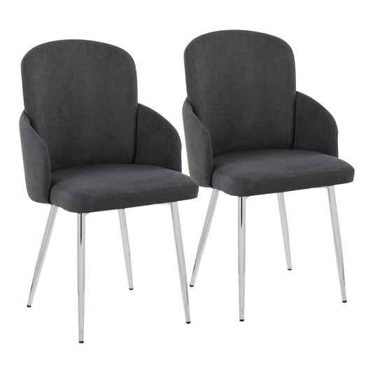 Contemporary Dining Chair in Chrome Metal and Grey Fabric with Chrome Accent  - Set of 2