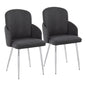 Contemporary Dining Chair in Chrome Metal and Grey Fabric with Chrome Accent  - Set of 2