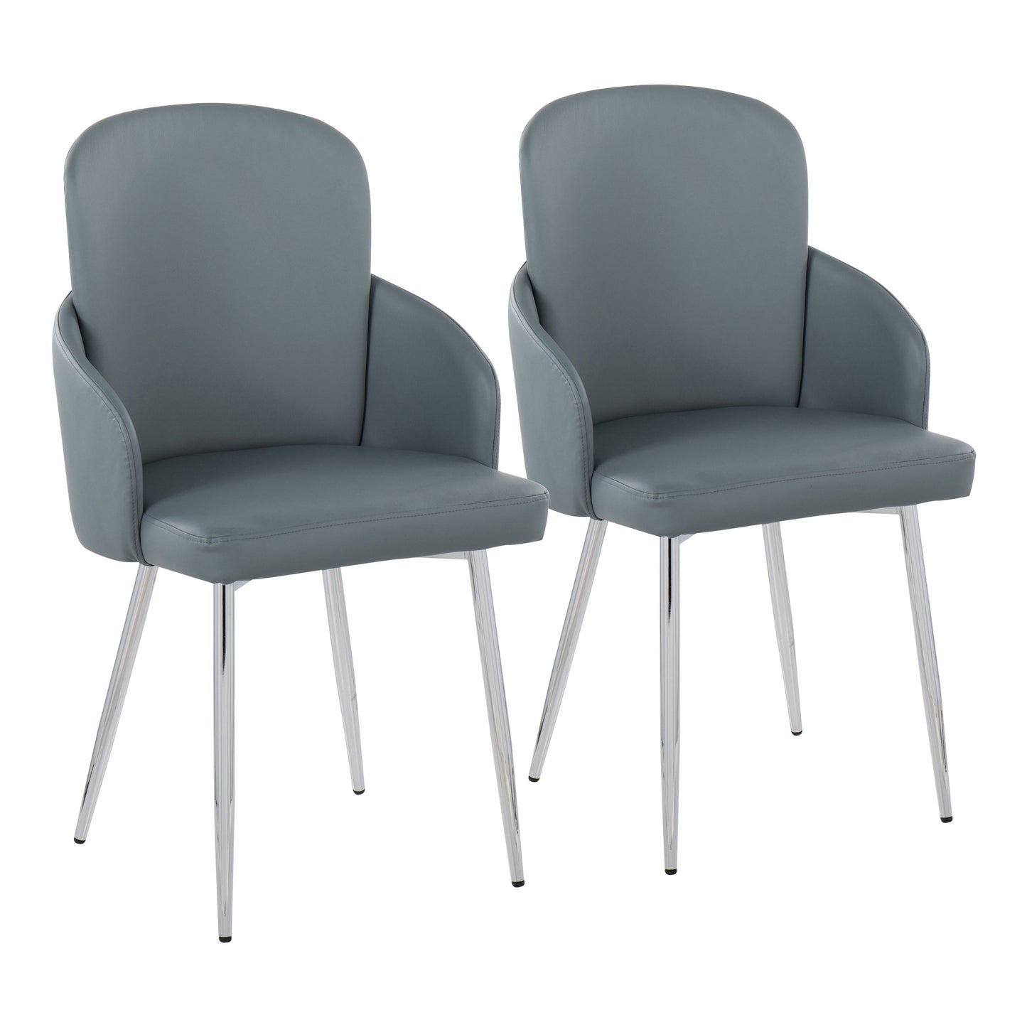 Contemporary Dining Chair in Chrome Metal and Grey Fabric with Chrome Accent  - Set of 2