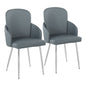 Contemporary Dining Chair in Chrome Metal and Grey Fabric with Chrome Accent  - Set of 2