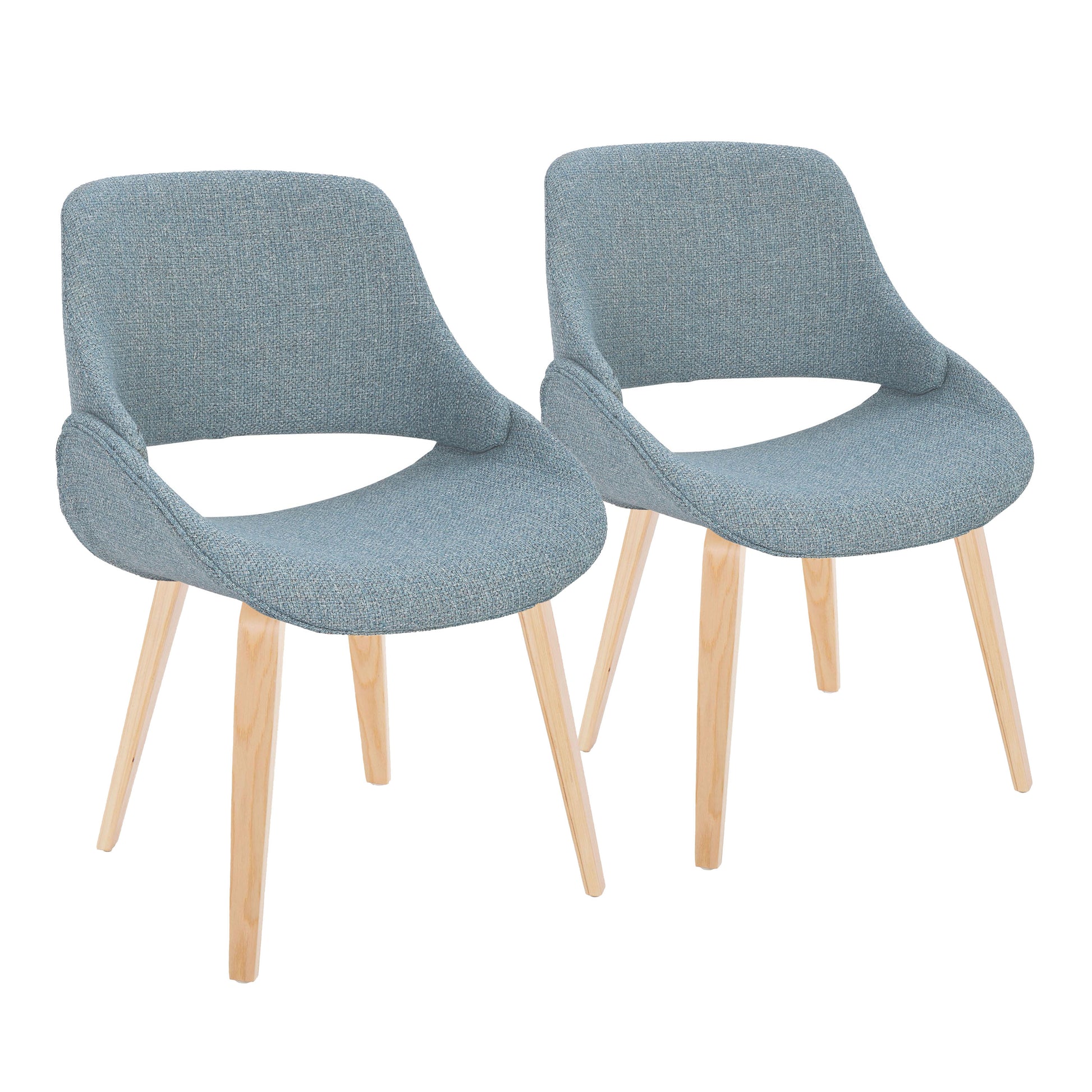 Mid-Century Modern Accent/Dining Chair in Natural Wood and Blue Fabric  - Set of 2