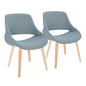 Mid-Century Modern Accent/Dining Chair in Natural Wood and Blue Fabric  - Set of 2