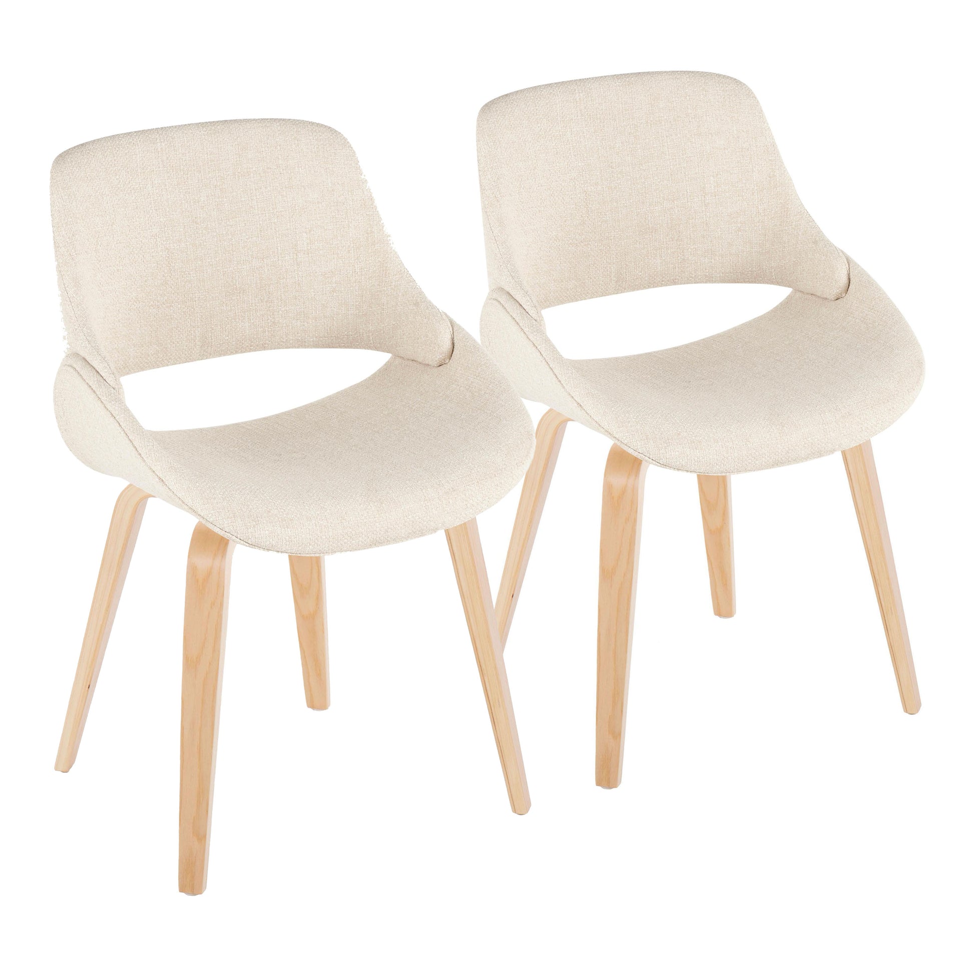 Mid-Century Modern Accent/Dining Chair in Natural Wood and Cream Fabric  - Set of 2